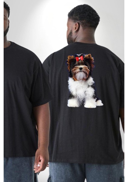 Biewer Yorshire Terrier Büyük Beden Siyah Tişört Kadın Erkek Ünisex Sırt Baskılı fiyatları