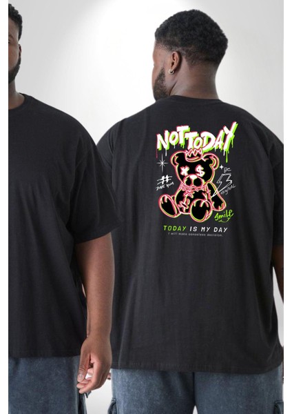 Bugün Değil Büyük Beden Siyah Tişört Kadın Erkek Ünisex Sırt Baskılı fiyatları