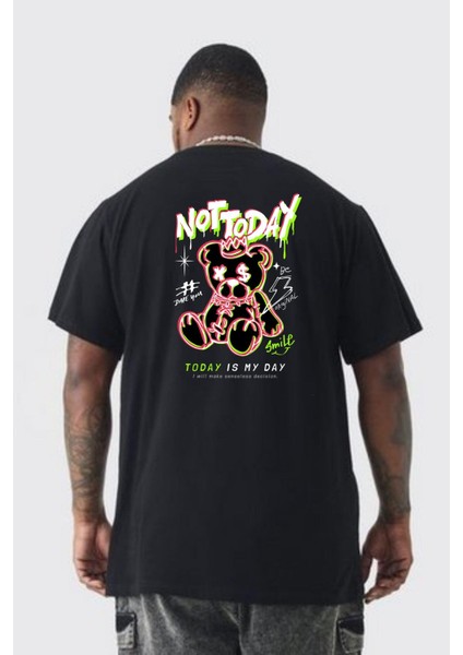 Bugün Değil Büyük Beden Siyah Tişört Kadın Erkek Ünisex Sırt Baskılı fırsatları