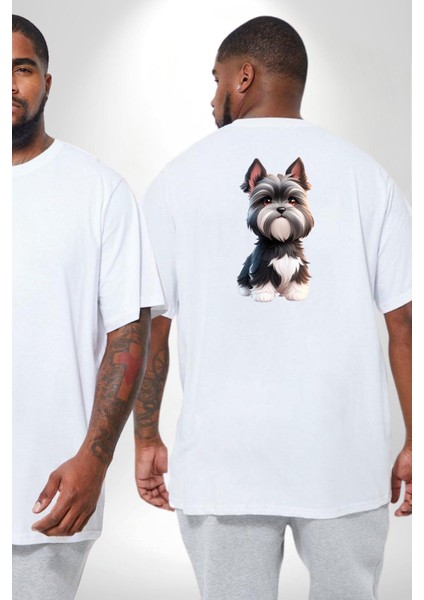 Sevimli Beyaz Gri Köpek Büyük Beden Beyaz Tişört Kadın Erkek Ünisex Sırt Baskılı fiyatları