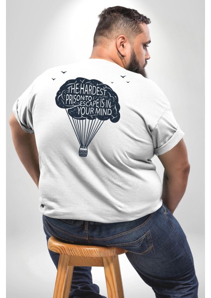 Aklınızdaki En Zor Hapisane Kaçışı Büyük Beden Beyaz Tişört Kadın Erkek Ünisex Sırt Baskılı