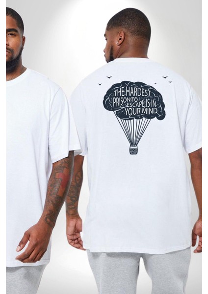 Aklınızdaki En Zor Hapisane Kaçışı Büyük Beden Beyaz Tişört Kadın Erkek Ünisex Sırt Baskılı fiyatları