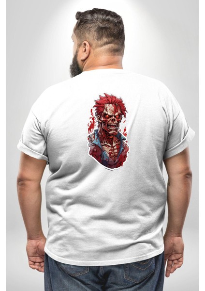 Zombi Beyaz The Walking Dead Büyük Beden Beyaz Tişört Kadın Erkek Ünisex Sırt Baskılı