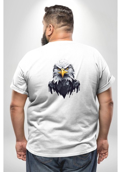 Beyaz Beyaz Şahin Kafası Büyük Beden Beyaz Tişört Kadın Erkek Ünisex Sırt Baskılı fırsatları