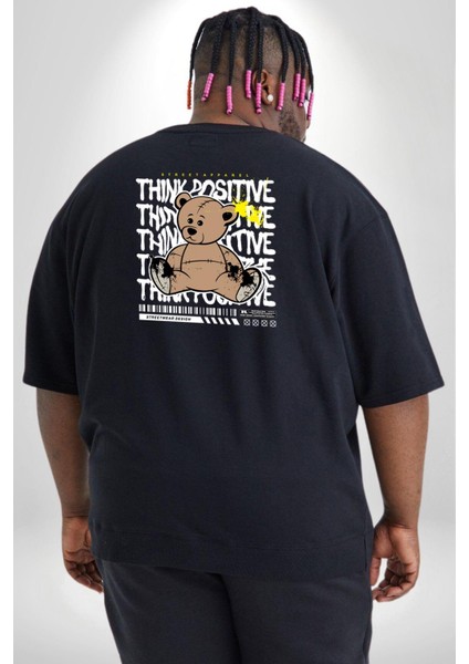 Positive Düşünce Büyük Beden Siyah Tişört Kadın Erkek Ünisex Sırt Baskılı