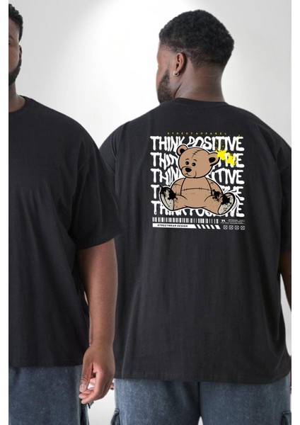 Positive Düşünce Büyük Beden Siyah Tişört Kadın Erkek Ünisex Sırt Baskılı fiyatları