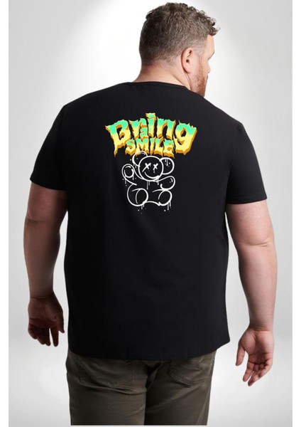 Beyin Gülüşü Büyük Beden Siyah Tişört Kadın Erkek Ünisex Sırt Baskılı