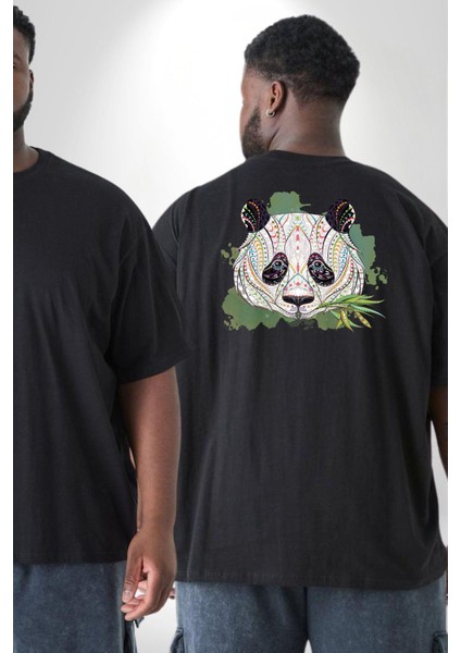Panda Mandala Büyük Beden Siyah Tişört Kadın Erkek Ünisex Sırt Baskılı fiyatları