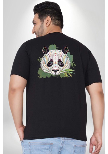 Panda Mandala Büyük Beden Siyah Tişört Kadın Erkek Ünisex Sırt Baskılı fırsatları