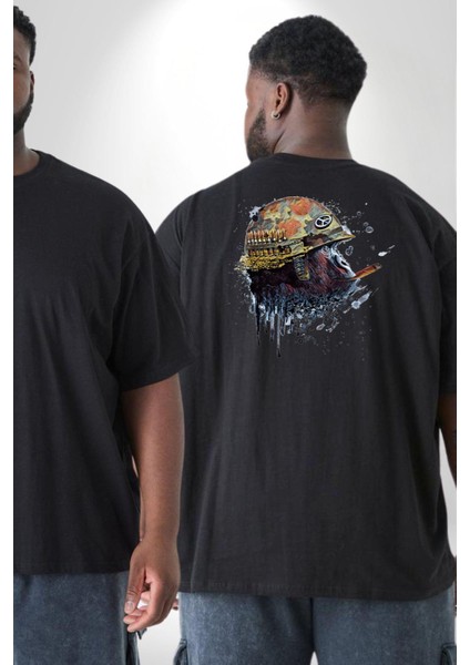 Kasket Miğfer Goril Savaşcı Büyük Beden Siyah Tişört Kadın Erkek Ünisex Sırt Baskılı fiyatları