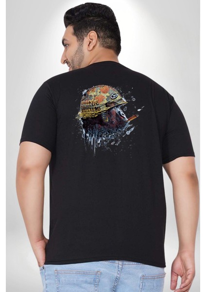 Kasket Miğfer Goril Savaşcı Büyük Beden Siyah Tişört Kadın Erkek Ünisex Sırt Baskılı fırsatları