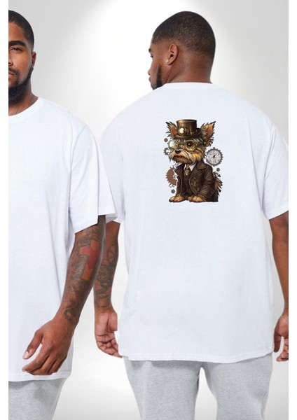 Iş Insanı Yorkshire Zamanda Yolculuk Büyük Beden Beyaz Tişört Kadın Erkek Ünisex Sırt Baskılı fiyatları