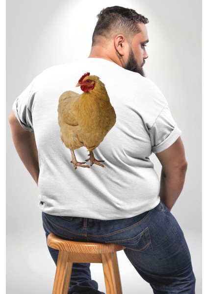 Tavuk Büyük Beden Beyaz Tişört Kadın Erkek Ünisex Sırt Baskılı fırsatları