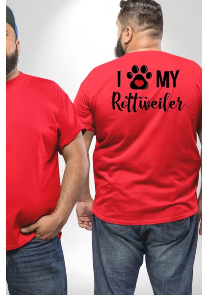 Köpek Sevgisi Rottweiler Büyük Beden Kırmızı Tişört Kadın Erkek Ünisex Sırt Baskılı fiyatları