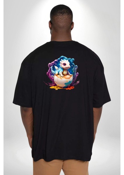 Sevimli Bebek Ejderha Elmas Yumurta Büyük Beden Siyah Tişört Kadın Erkek Ünisex Sırt Baskılı fırsatları