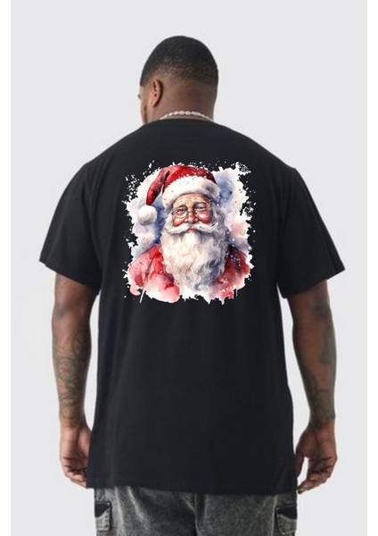 Mutlu Noel Baba Yeni Yıl Tasarımı Büyük Beden Siyah Tişört Kadın Erkek Ünisex Sırt Baskılı fırsatları