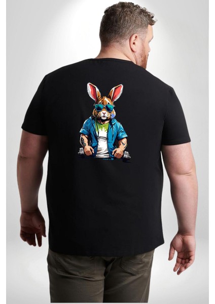 Halter Spor Güneş Gözlüüğü Tavşan Büyük Beden Siyah Tişört Kadın Erkek Ünisex Sırt Baskılı