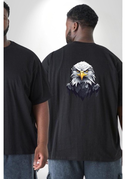 Siyah Beyaz Şahin Kafası Büyük Beden Siyah Tişört Kadın Erkek Ünisex Sırt Baskılı fiyatları