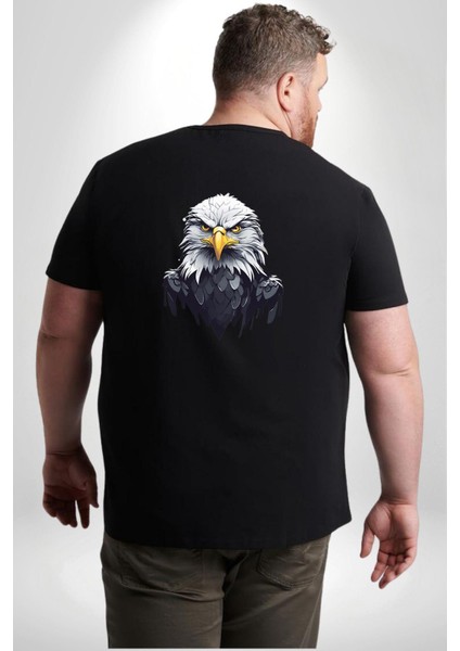 Siyah Beyaz Şahin Kafası Büyük Beden Siyah Tişört Kadın Erkek Ünisex Sırt Baskılı fırsatları