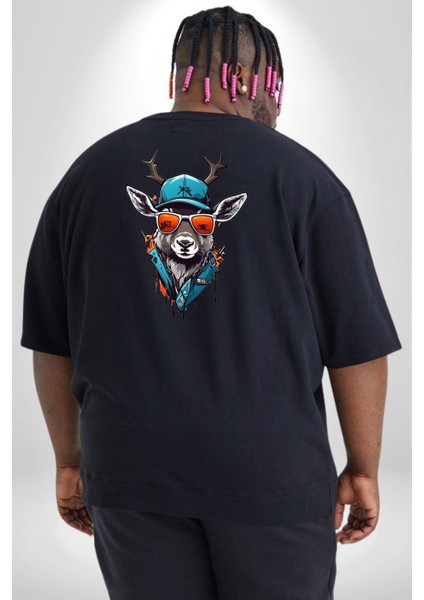 Güneş Gözlüğü Savaşcı Geyik Büyük Beden Siyah Tişört Kadın Erkek Ünisex Sırt Baskılı fırsatları