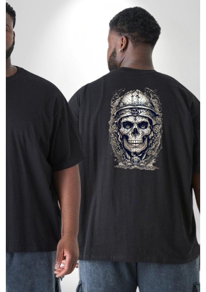 Kask Miğfer Iskelet Asker Büyük Beden Siyah Tişört Kadın Erkek Ünisex Sırt Baskılı fiyatları