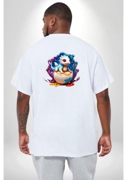 Sevimli Bebek Ejderha Elmas Yumurta Büyük Beden Beyaz Tişört Kadın Erkek Ünisex Sırt Baskılı fırsatları