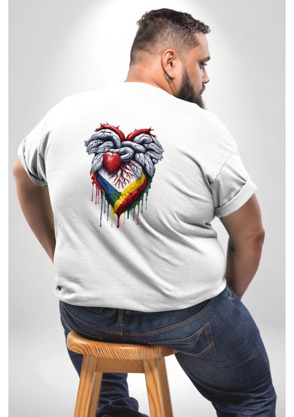 Kalp Damar Renkli Boyalı Büyük Beden Beyaz Tişört Kadın Erkek Ünisex Sırt Baskılı fırsatları