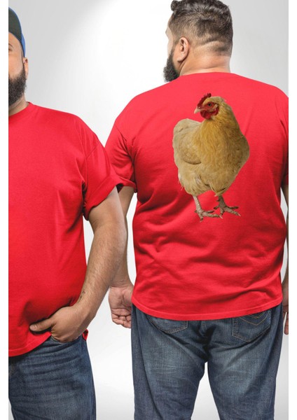 Tavuk Büyük Beden Kırmızı Tişört Kadın Erkek Ünisex Sırt Baskılı fiyatları