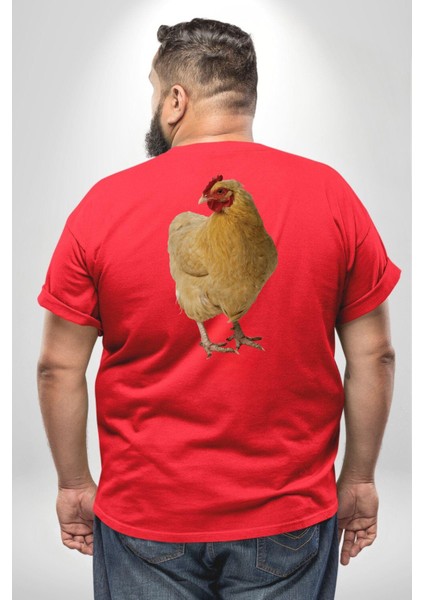 Tavuk Büyük Beden Kırmızı Tişört Kadın Erkek Ünisex Sırt Baskılı fırsatları