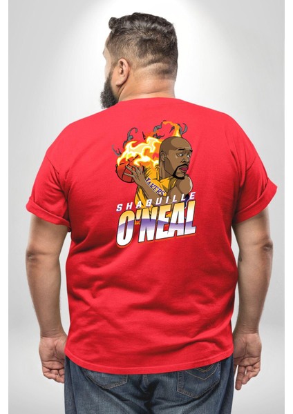 Basketbol Shaquille Oneal Star Ateş Topu Büyük Beden Kırmızı Tişört Kadın Erkek Ünisex Sırt Baskılı fırsatları