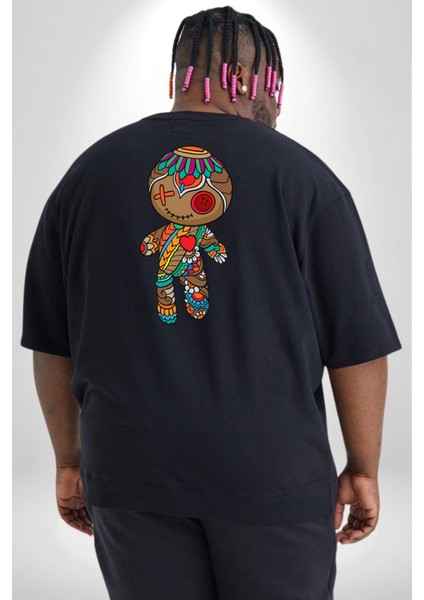 Voofoo Bebeği Doll Doldurulmuş Bebek Büyük Beden Siyah Tişört Kadın Erkek Ünisex Sırt Baskılı