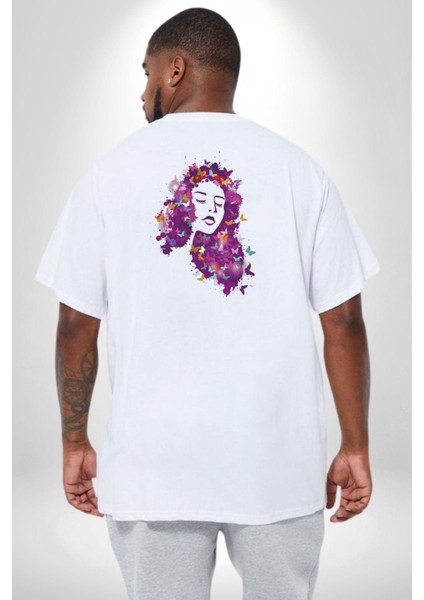 Kelebekler Kanser Günü Ve Kadınlar Günü Büyük Beden Beyaz Tişört Kadın Erkek Ünisex Sırt Baskılı