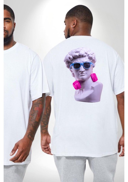 Kulaklık Gözlük Pop Art Heykel Büyük Beden Beyaz Tişört Kadın Erkek Ünisex Sırt Baskılı fiyatları