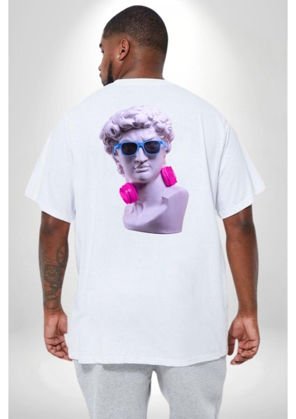 Kulaklık Gözlük Pop Art Heykel Büyük Beden Beyaz Tişört Kadın Erkek Ünisex Sırt Baskılı fırsatları