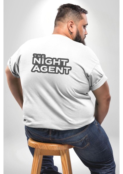The Night Agent Büyük Beden Beyaz Tişört Kadın Erkek Ünisex Sırt Baskılı