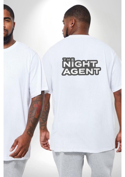 The Night Agent Büyük Beden Beyaz Tişört Kadın Erkek Ünisex Sırt Baskılı fiyatları