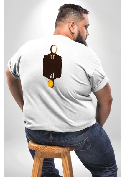 Görünmez Insan Takım Elbise Büyük Beden Beyaz Tişört Kadın Erkek Ünisex Sırt Baskılı