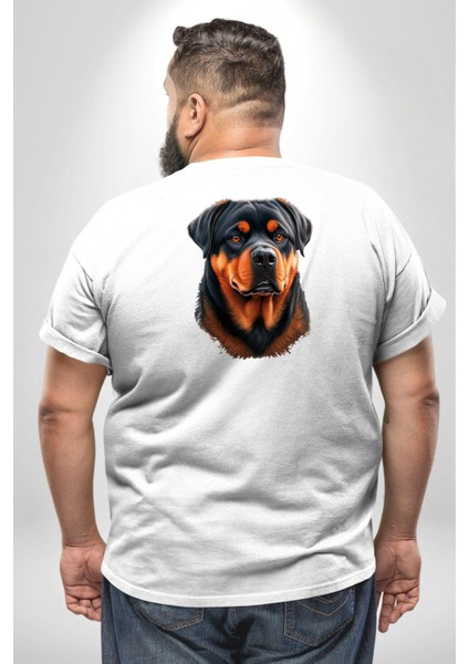 Rottweiler A Secere Büyük Beden Beyaz Tişört Kadın Erkek Ünisex Sırt Baskılı
