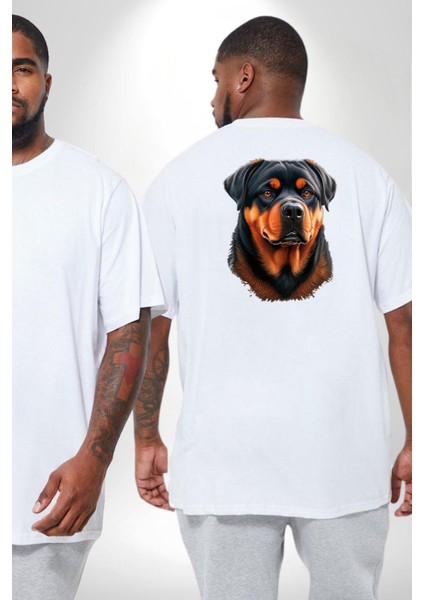 Rottweiler A Secere Büyük Beden Beyaz Tişört Kadın Erkek Ünisex Sırt Baskılı fiyatları