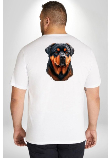 Rottweiler A Secere Büyük Beden Beyaz Tişört Kadın Erkek Ünisex Sırt Baskılı fırsatları