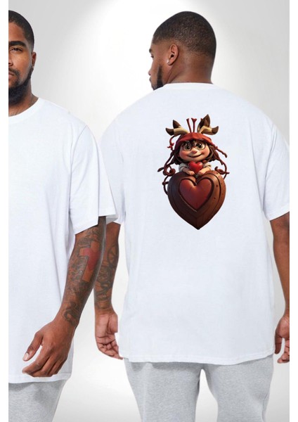 Çikolata Kız Kalbi Büyük Beden Beyaz Tişört Kadın Erkek Ünisex Sırt Baskılı fiyatları