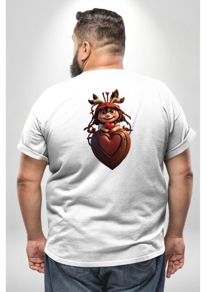 Çikolata Kız Kalbi Büyük Beden Beyaz Tişört Kadın Erkek Ünisex Sırt Baskılı fırsatları