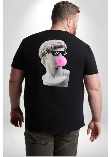 Gözlüklü David'İn Kafasının Alçı Heykeli Büyük Beden Siyah Tişört Kadın Erkek Ünisex Sırt Baskılı