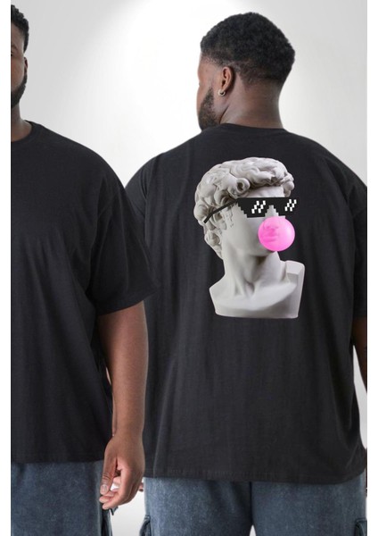 Gözlüklü David'İn Kafasının Alçı Heykeli Büyük Beden Siyah Tişört Kadın Erkek Ünisex Sırt Baskılı fiyatları