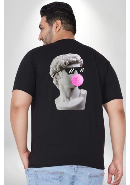 Gözlüklü David'İn Kafasının Alçı Heykeli Büyük Beden Siyah Tişört Kadın Erkek Ünisex Sırt Baskılı fırsatları