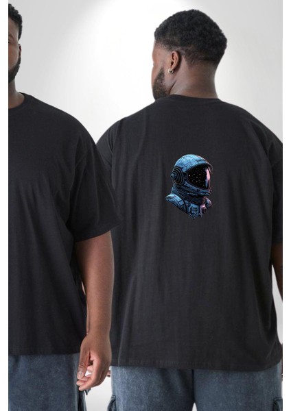 Uzay Boşluğuda Astonot Büyük Beden Siyah Tişört Kadın Erkek Ünisex Sırt Baskılı fiyatları