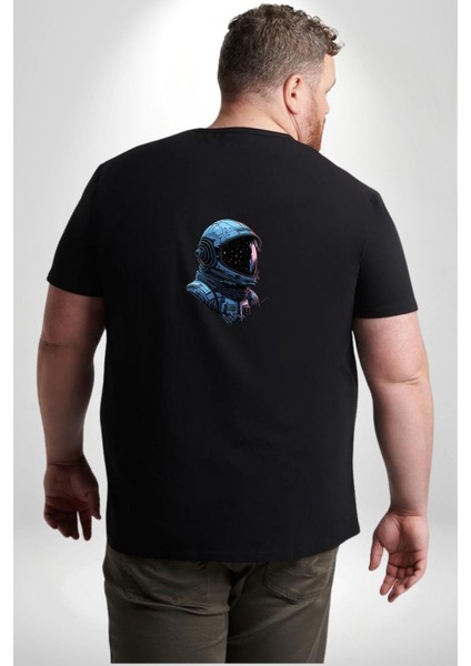 Uzay Boşluğuda Astonot Büyük Beden Siyah Tişört Kadın Erkek Ünisex Sırt Baskılı fırsatları