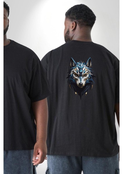 Mavi Kurt Robot Büyük Beden Siyah Tişört Kadın Erkek Ünisex Sırt Baskılı fiyatları