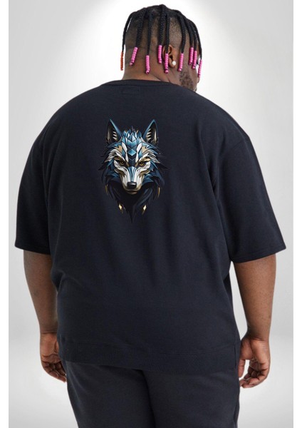 Mavi Kurt Robot Büyük Beden Siyah Tişört Kadın Erkek Ünisex Sırt Baskılı fırsatları