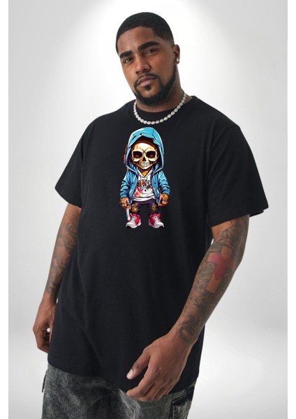 Hiphop Kurukafa Hoodie Siyah Büyük Beden Erkek Kadın Unisex Basic Ön Baskılı Tişört fiyatları